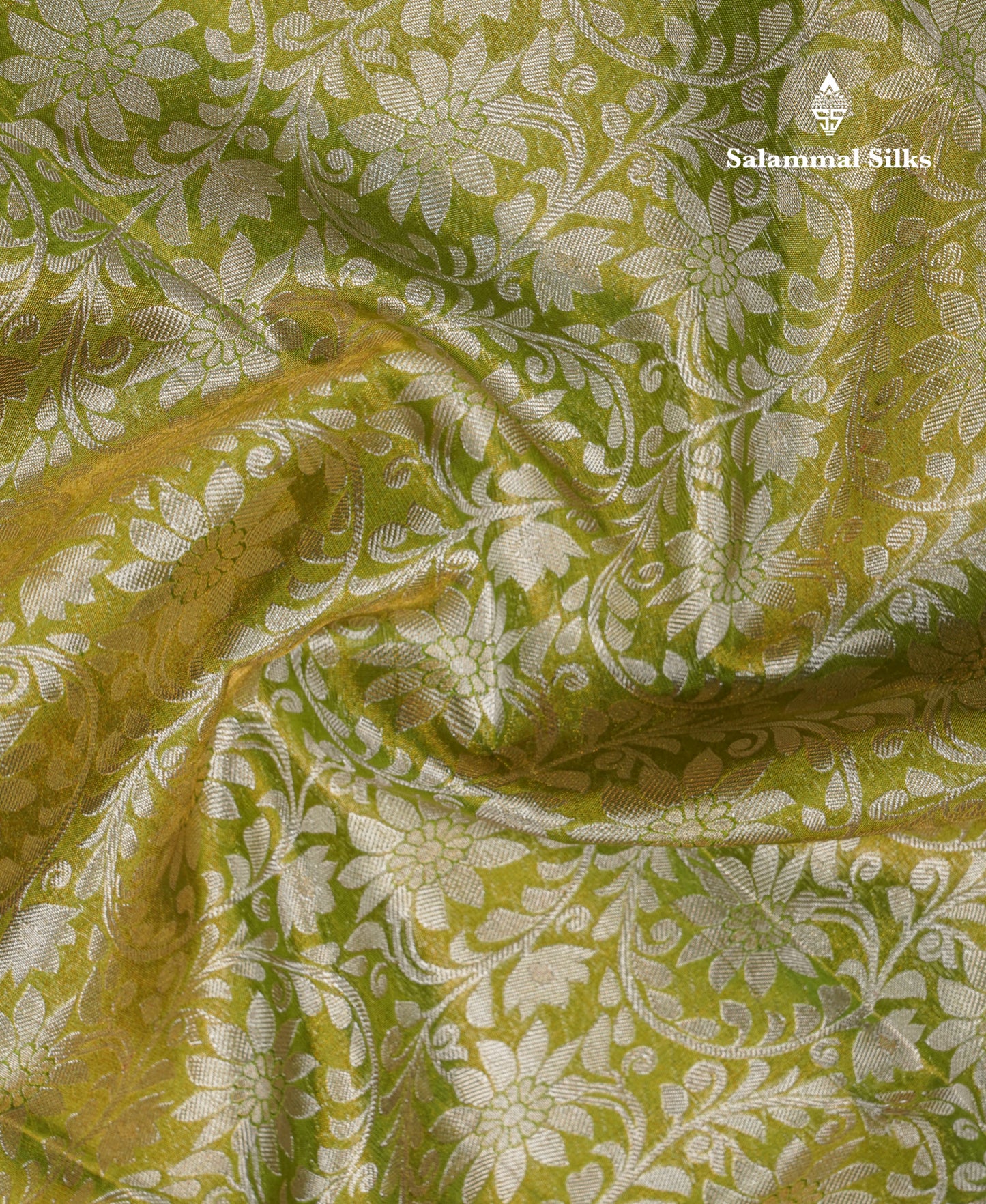 Olive Green Beautiful Grand Tissue Bridal Pure Silk Saree With Pink Border