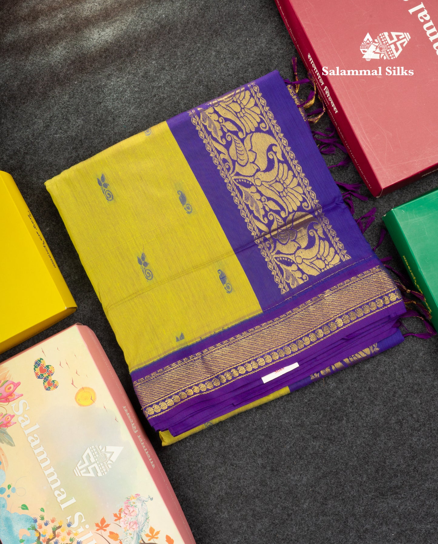 Manthulir Green Kalyani Cotton Saree With Contrast Violet Border