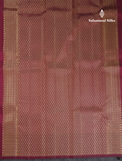 Beautiful Gold Zari Work Pure Kanjivaram Silk Saree With Contrast Magenta Traditional Checks Border