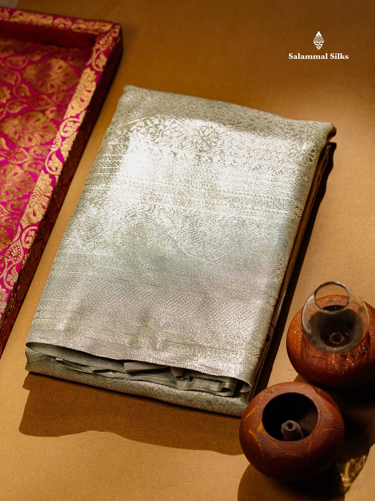 Light Sea Green Bridal Tissue Semi Silk Saree With Traditional Evening Morning Border