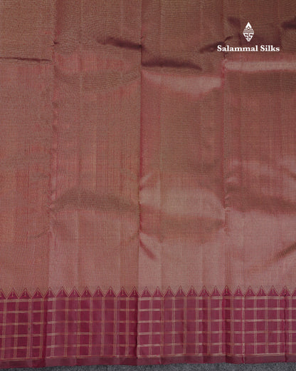 Beautiful Gold Zari Work Pure Kanjivaram Silk Saree With Contrast Magenta Traditional Checks Border