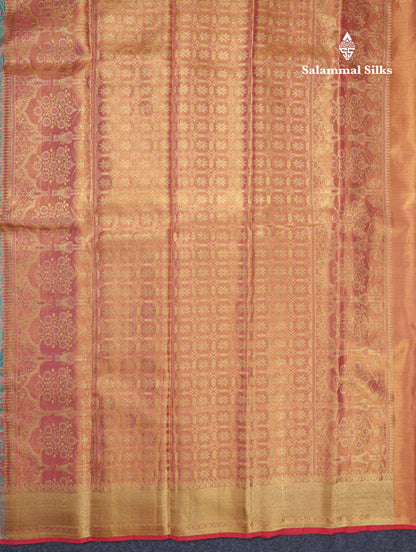 Sapphire Green Meenakari Work Beautiful Tissue Bridal Pure Kanjivaram Silk Saree With Paithani Border