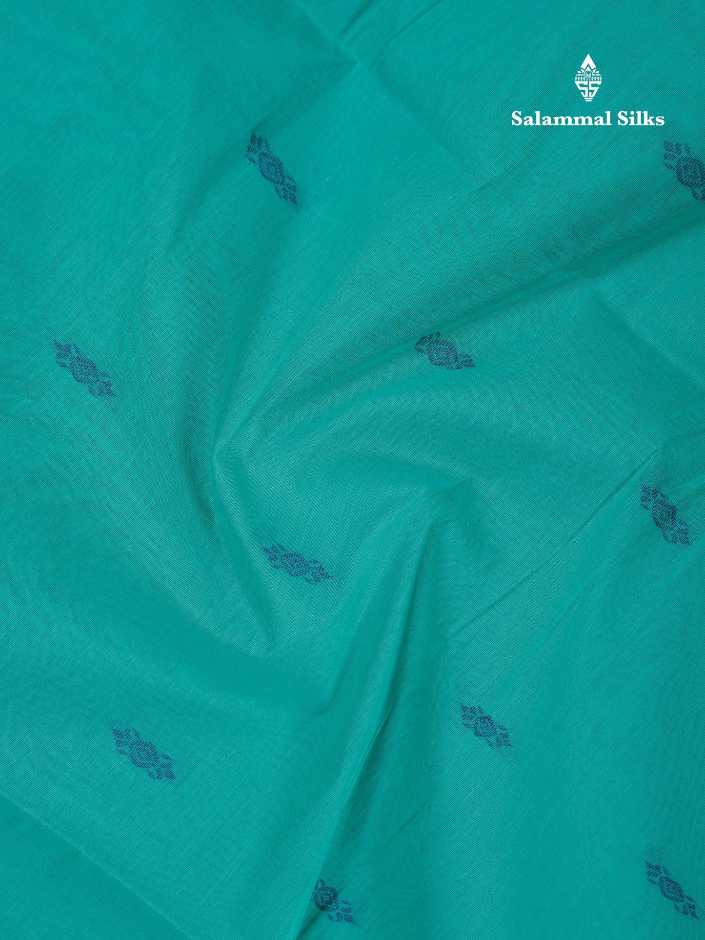 Beautiful Sapphire Green Thread Work Buttas Pure Cotton Saree With Contrast Light Violet Border