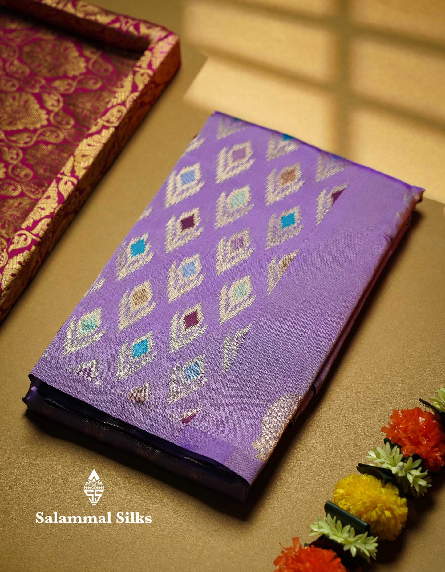Beautiful Royal Blue Ikkat Semi Silk Fancy Saree With Vadamalli Blouse