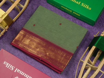 Peacock Blue Beautiful Pure Cotton Saree With Contrast Traditional Dark Maroon Border