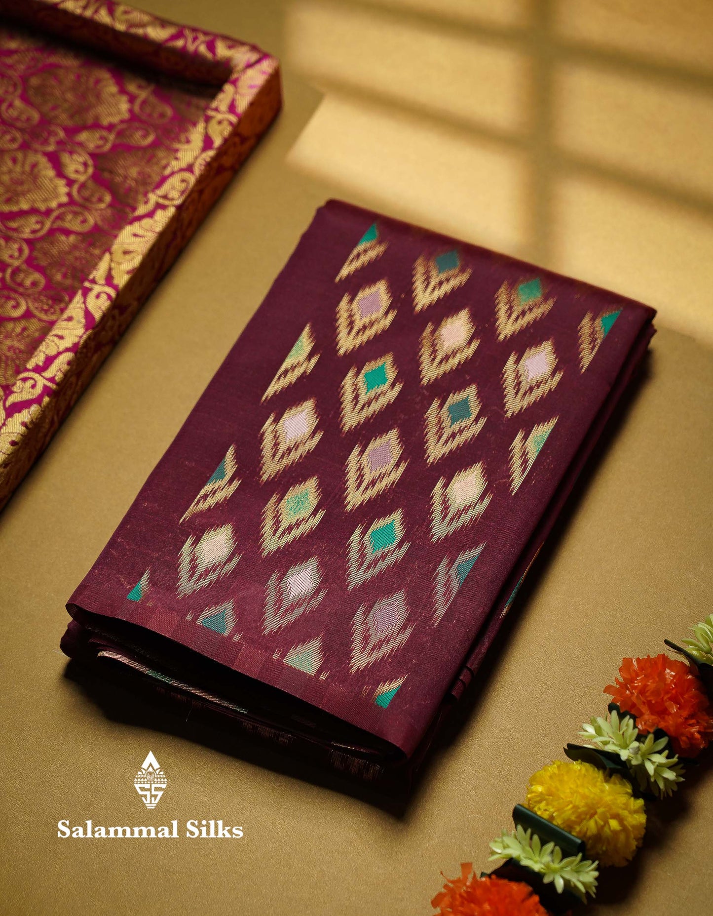 Beautiful Royal Blue Ikkat Semi Silk Fancy Saree With Vadamalli Blouse