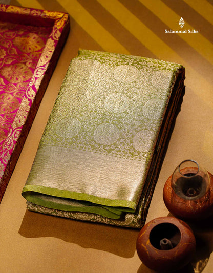 Beautiful Parrot Green Grand Tissue Banaras Fancy Saree With Self Border