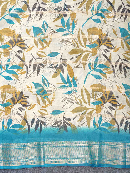 Semi Crepe Silk Saree - Half White Colour Body With Contrast Black Fancy Border