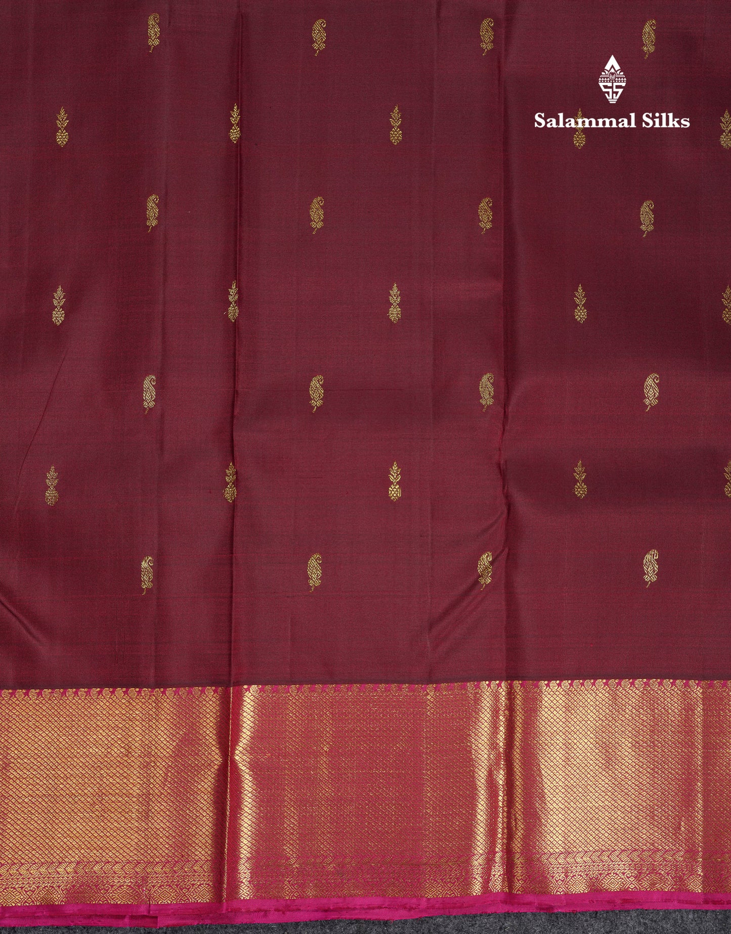 Beautiful Dark Maroon Pure Kanjivaram Silk Saree With Contrast Magenta Traditional Border