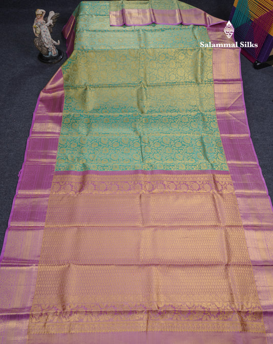 Sapphire Green Beautiful Tissue Bridal Pure Kanjivaram Silk Saree With Lavender Border