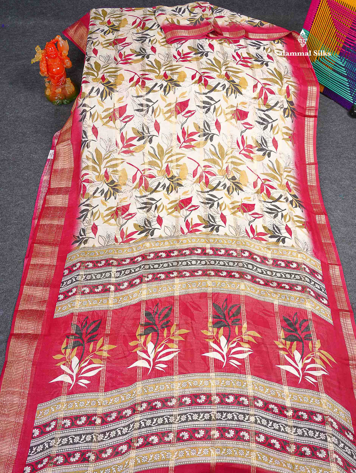 Semi Crepe Silk Saree - Half White Colour Body With Contrast Chilly Red Fancy Border