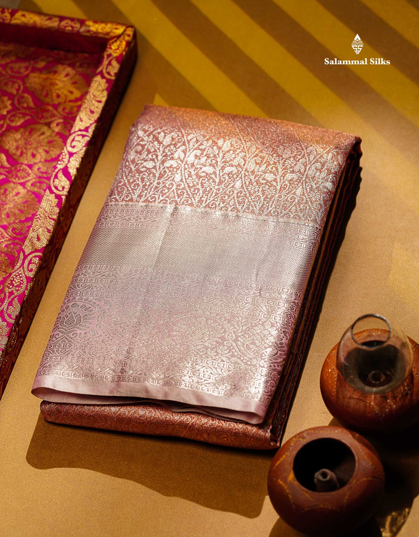 Beautiful Onion Pink Tissue Bridal Semi Silk Saree With Contrast Light Pink Traditional Border