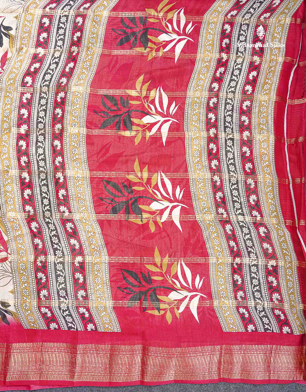 Semi Crepe Silk Saree - Half White Colour Body With Contrast Black Fancy Border