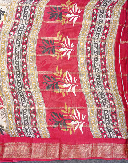 Semi Crepe Silk Saree - Half White Colour Body With Contrast Black Fancy Border
