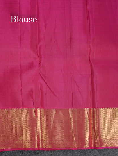Beautiful Dark Maroon Pure Kanjivaram Silk Saree With Contrast Magenta Traditional Border