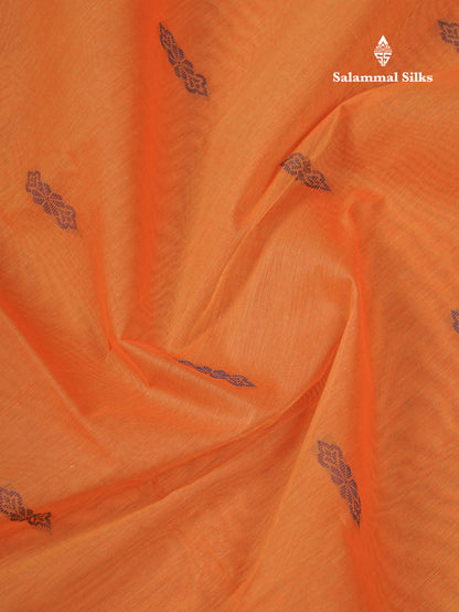 Beautiful Fanta Orange Thread Work Buttas Pure Cotton Saree With Contrast Magenta Pink Border