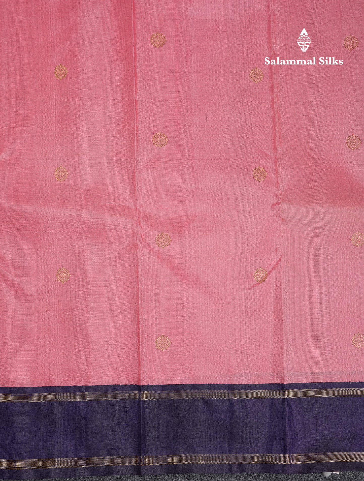 Beautiful Baby Pink Pure Kanjivaram Silk Saree With Contrast Navy Blue Traditional Gap Border