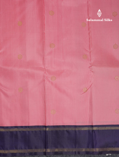 Beautiful Baby Pink Pure Kanjivaram Silk Saree With Contrast Navy Blue Traditional Gap Border