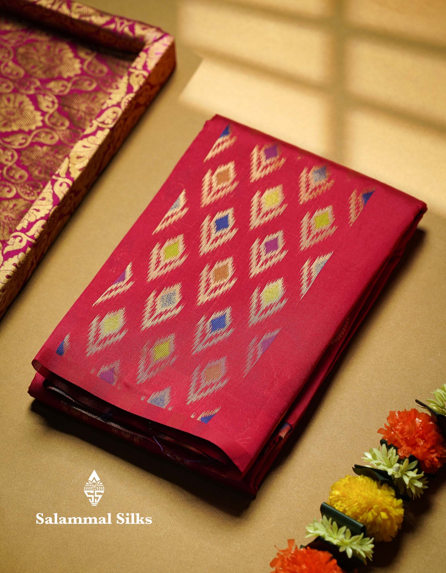 Beautiful Royal Blue Ikkat Semi Silk Fancy Saree With Vadamalli Blouse