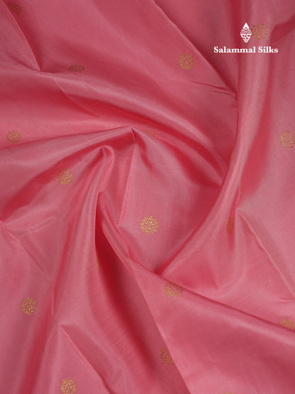 Beautiful Baby Pink Pure Kanjivaram Silk Saree With Contrast Navy Blue Traditional Gap Border