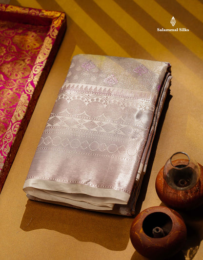 Beautiful Ice Blue Semi Silk Saree With Traditional Evening Morning Border