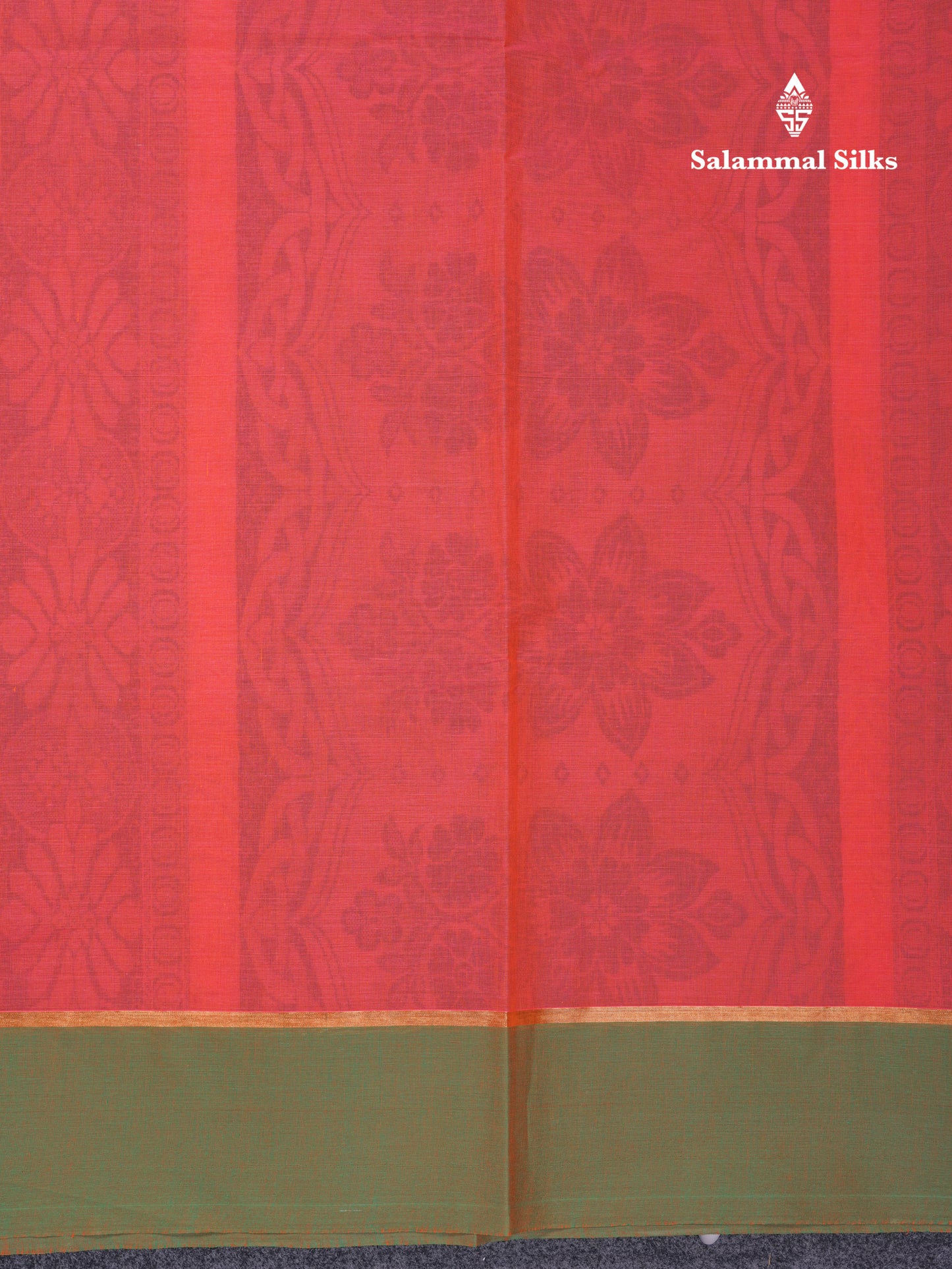 Beautiful Pinkish Orange Thread Work Buttas Pure Cotton Saree With Contrast Dual Tone Green Border