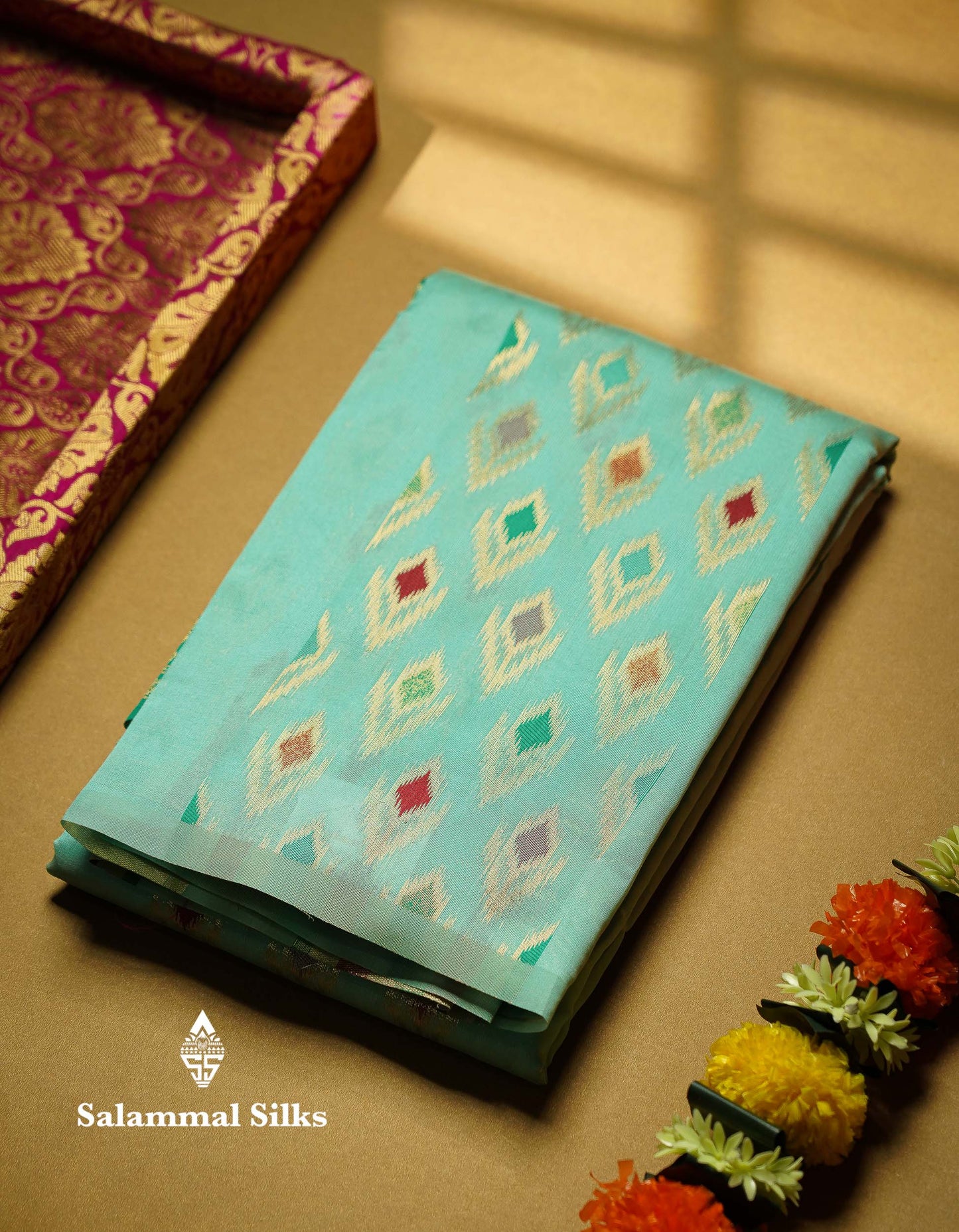Beautiful Royal Blue Ikkat Semi Silk Fancy Saree With Vadamalli Blouse