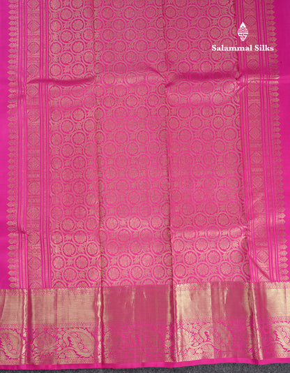 Beautiful Navy Blue Pure Kanjivaram Silk Saree With Contrast Magenta Traditional Evening Morning Border