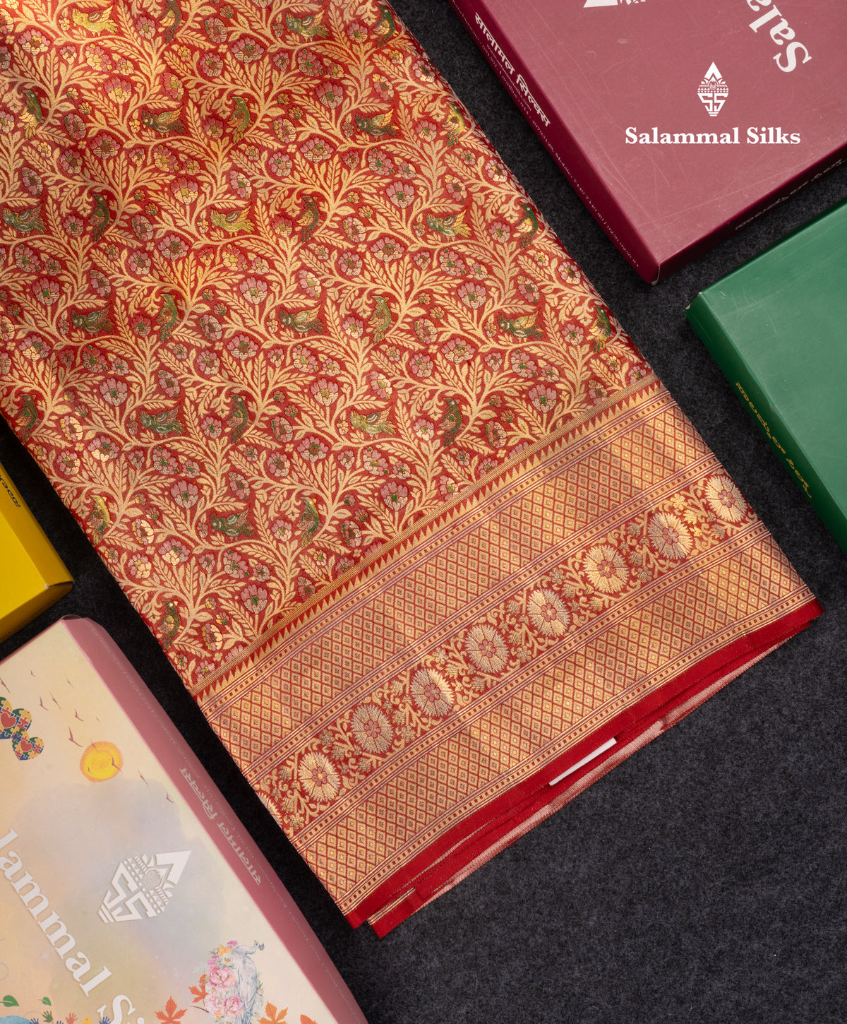Beautiful Red Meenakari Work Bridal Pure Kanjivaram Silk Saree