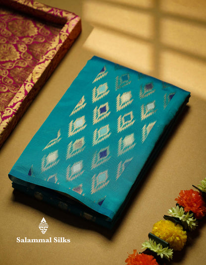 Beautiful Royal Blue Ikkat Semi Silk Fancy Saree With Vadamalli Blouse