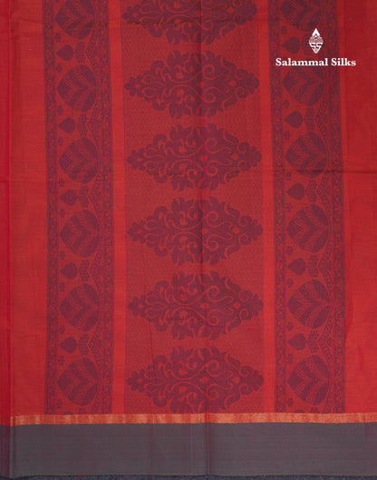 Beautiful Pinkish Orange Thread Work Buttas Pure Cotton Saree With Contrast Dual Tone Green Border