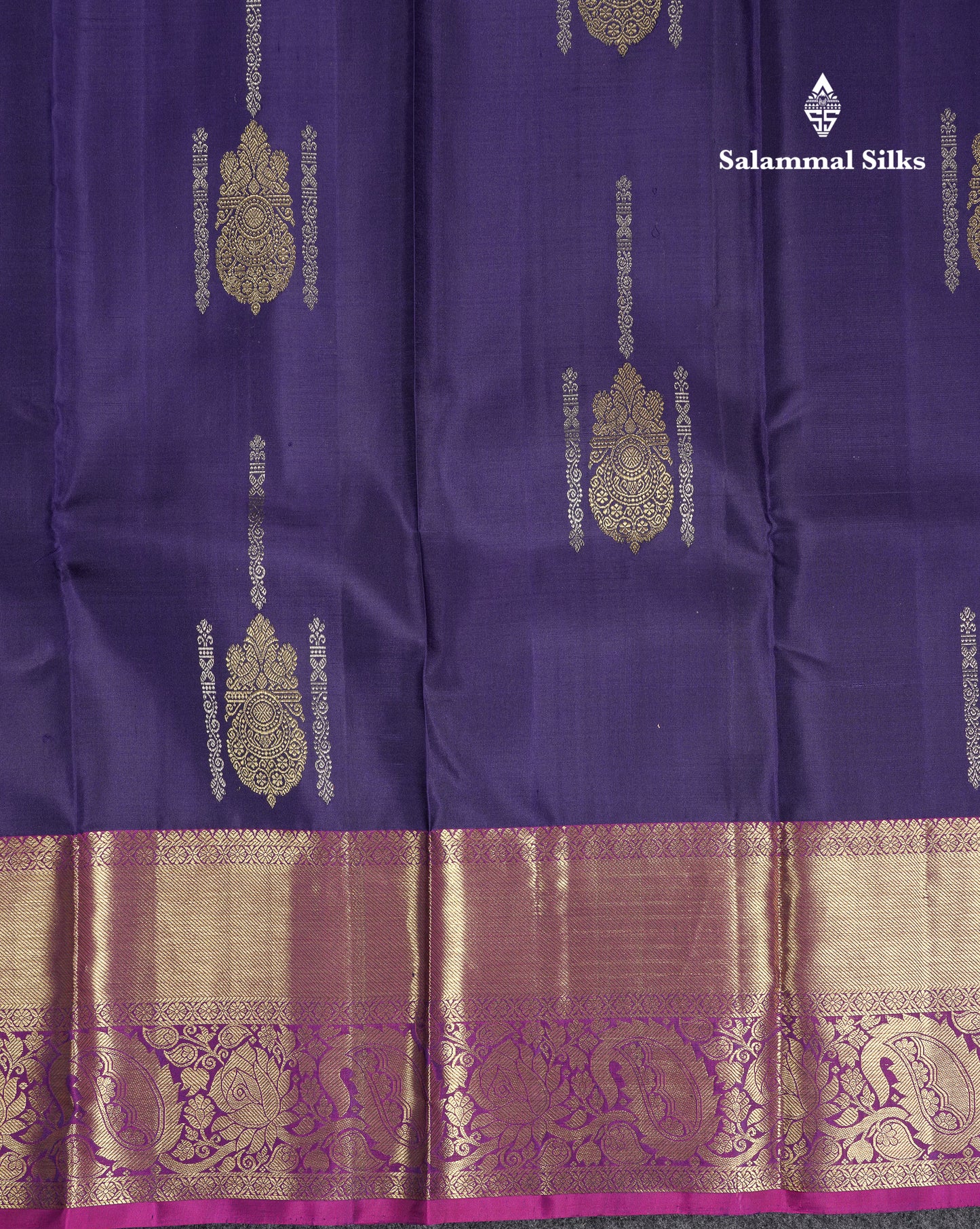 Beautiful Navy Blue Pure Kanjivaram Silk Saree With Contrast Magenta Traditional Evening Morning Border