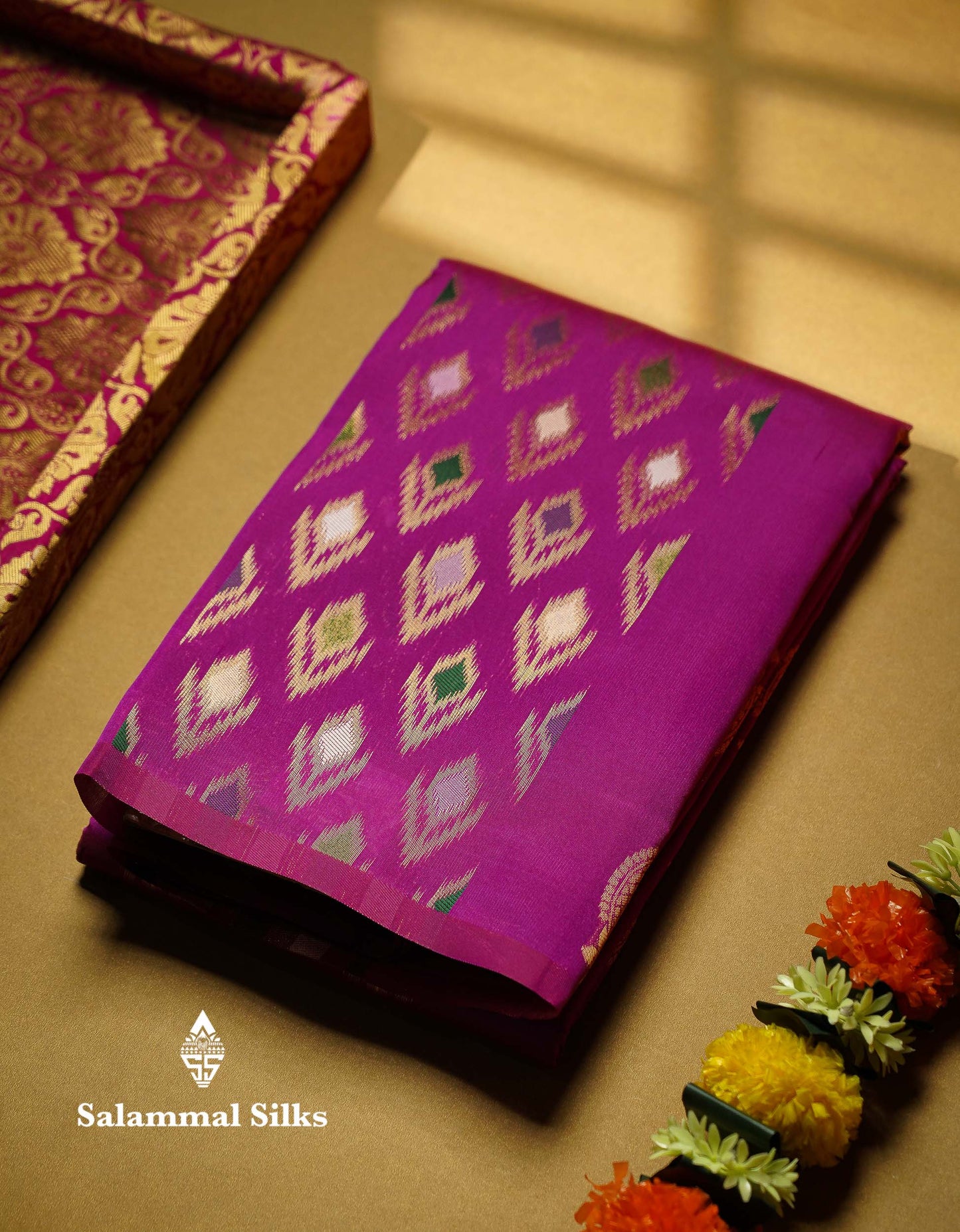 Beautiful Royal Blue Ikkat Semi Silk Fancy Saree With Vadamalli Blouse