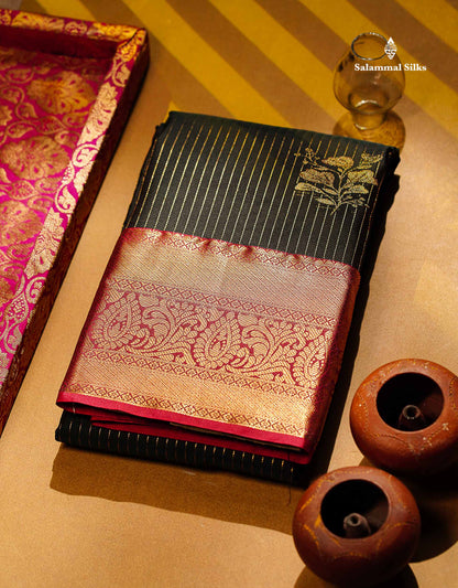 Beautiful Snuff Brown Zari Line With Butta Semi Silk Saree With Contrast  Maroon Traditional Evening Morning Border