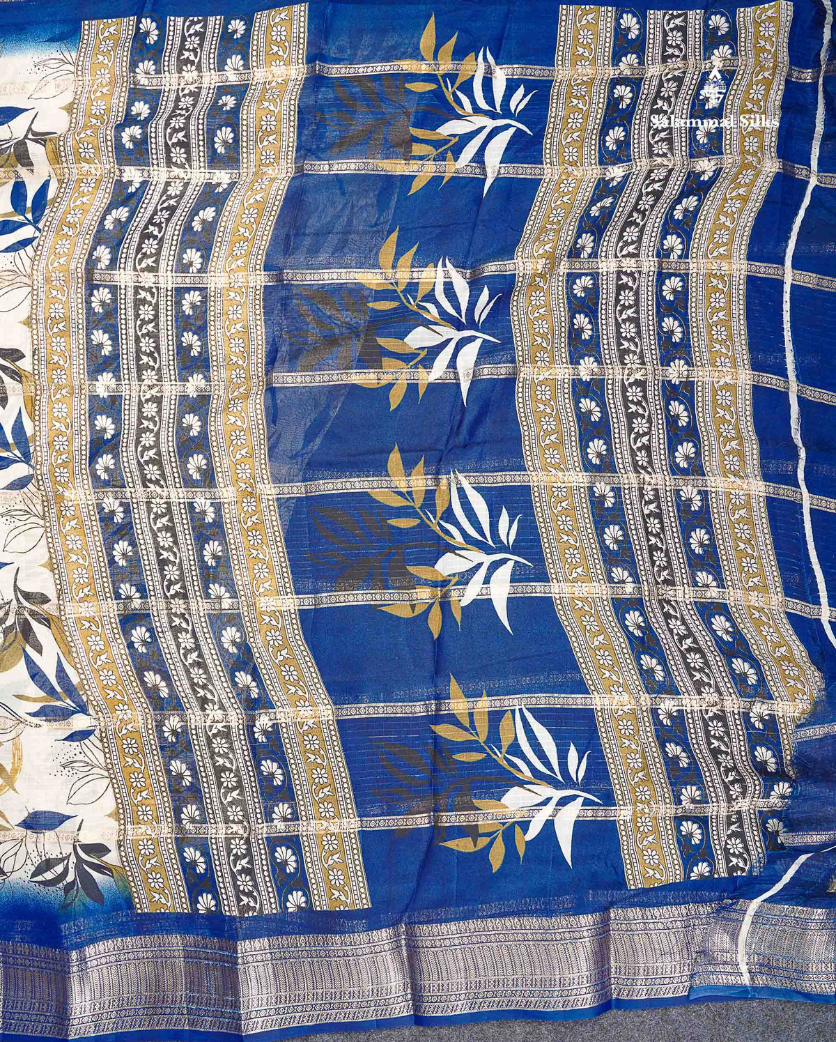 Semi Crepe Silk Saree - Half White Colour Body With Contrast Black Fancy Border