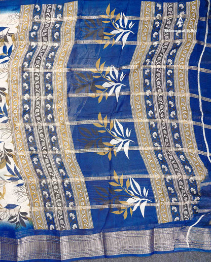 Semi Crepe Silk Saree - Half White Colour Body With Contrast Black Fancy Border