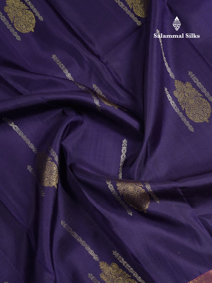Beautiful Navy Blue Pure Kanjivaram Silk Saree With Contrast Magenta Traditional Evening Morning Border