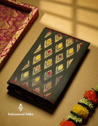 Beautiful Royal Blue Ikkat Semi Silk Fancy Saree With Vadamalli Blouse