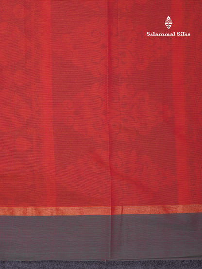 Beautiful Pinkish Orange Thread Work Buttas Pure Cotton Saree With Contrast Dual Tone Green Border