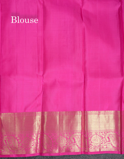 Beautiful Navy Blue Pure Kanjivaram Silk Saree With Contrast Magenta Traditional Evening Morning Border