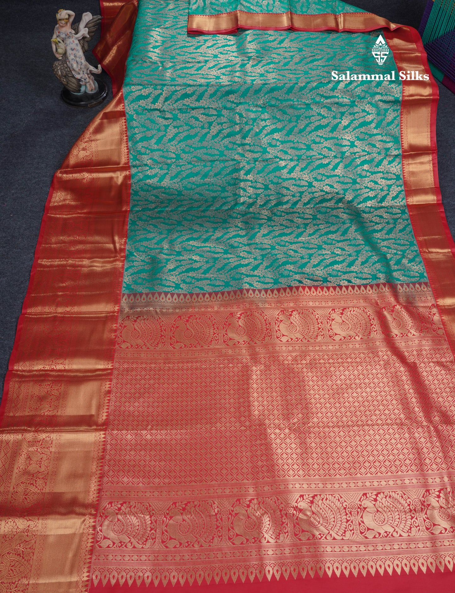 Peacock Green Semi Silk Saree With Contrast Chilly Red Traditional Evening Morning Border