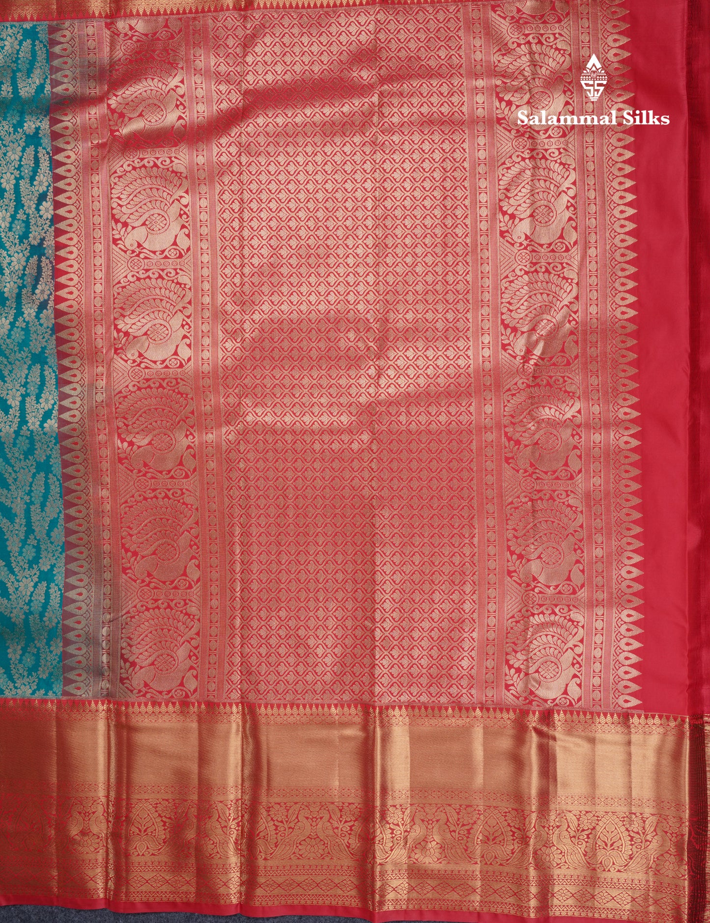 Peacock Green Semi Silk Saree With Contrast Chilly Red Traditional Evening Morning Border