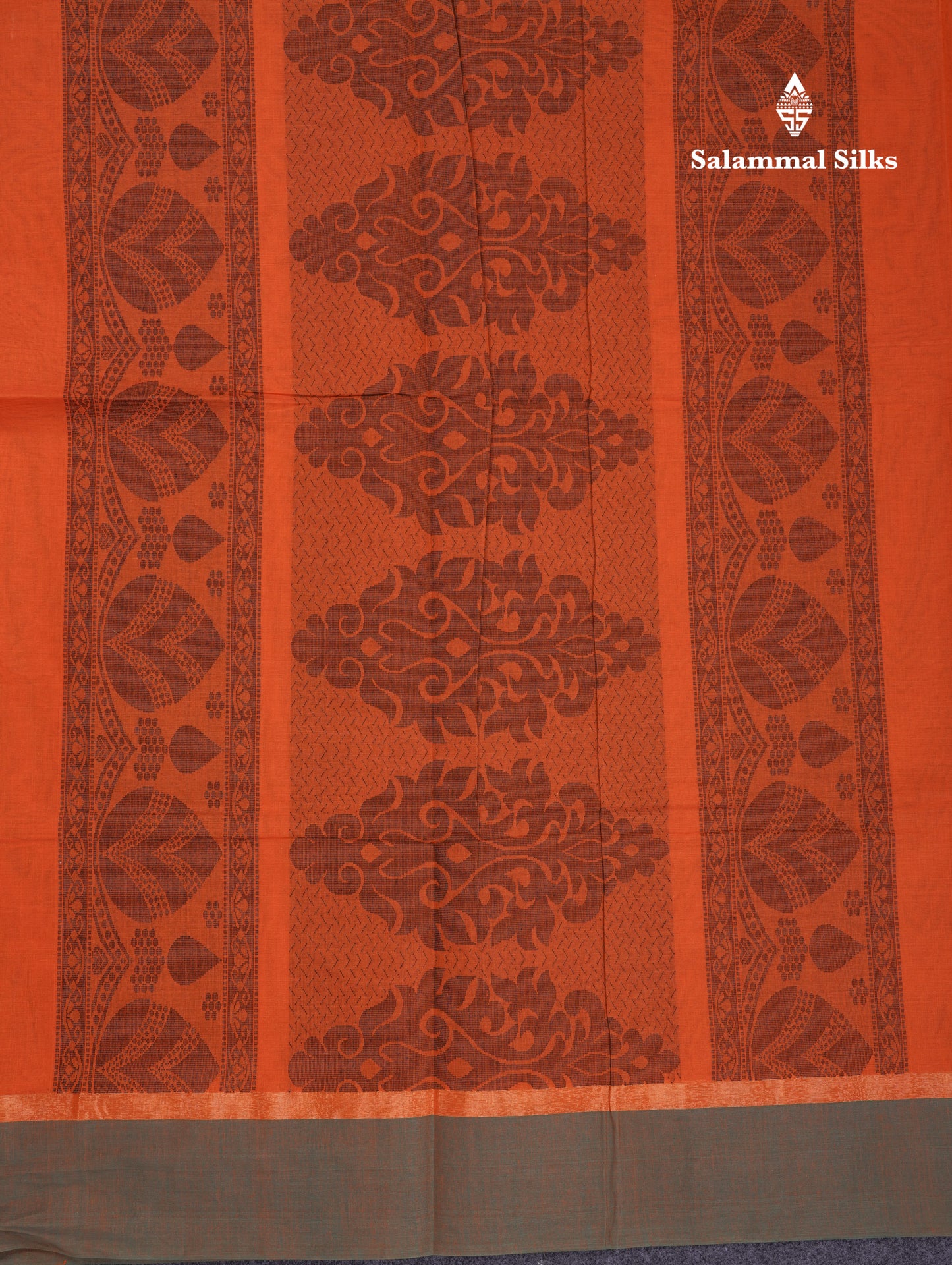 Beautiful Rust Orange Thread Work Buttas Pure Cotton Saree With Contrast Dual Tone Green Border