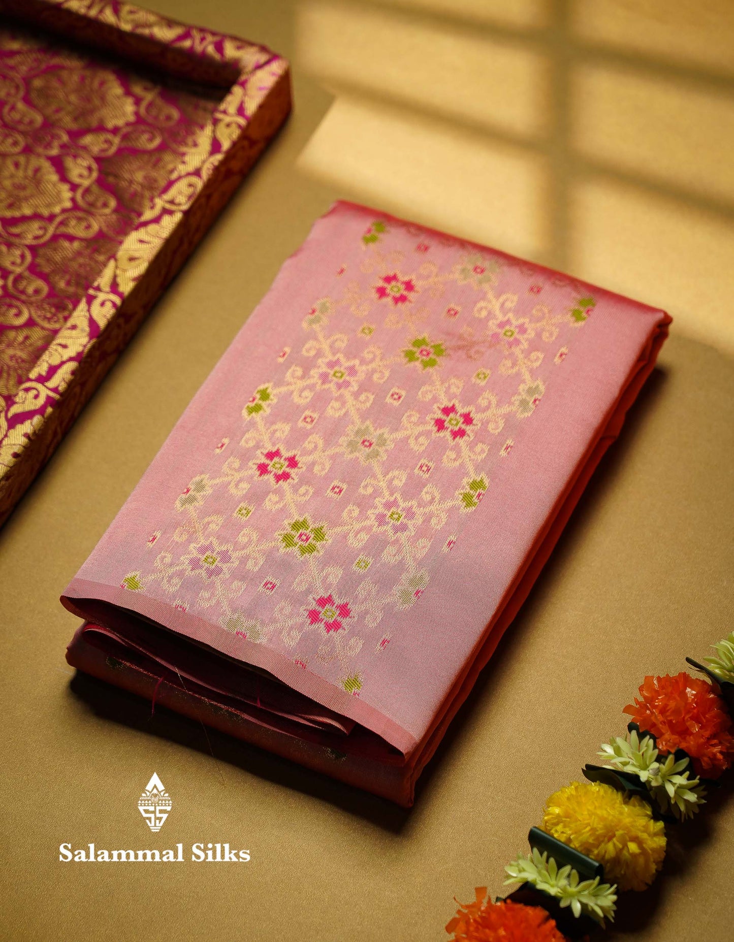 Beautiful Lavender Ikkat And Buttas Semi Silk Fancy Saree With Violet Blouse