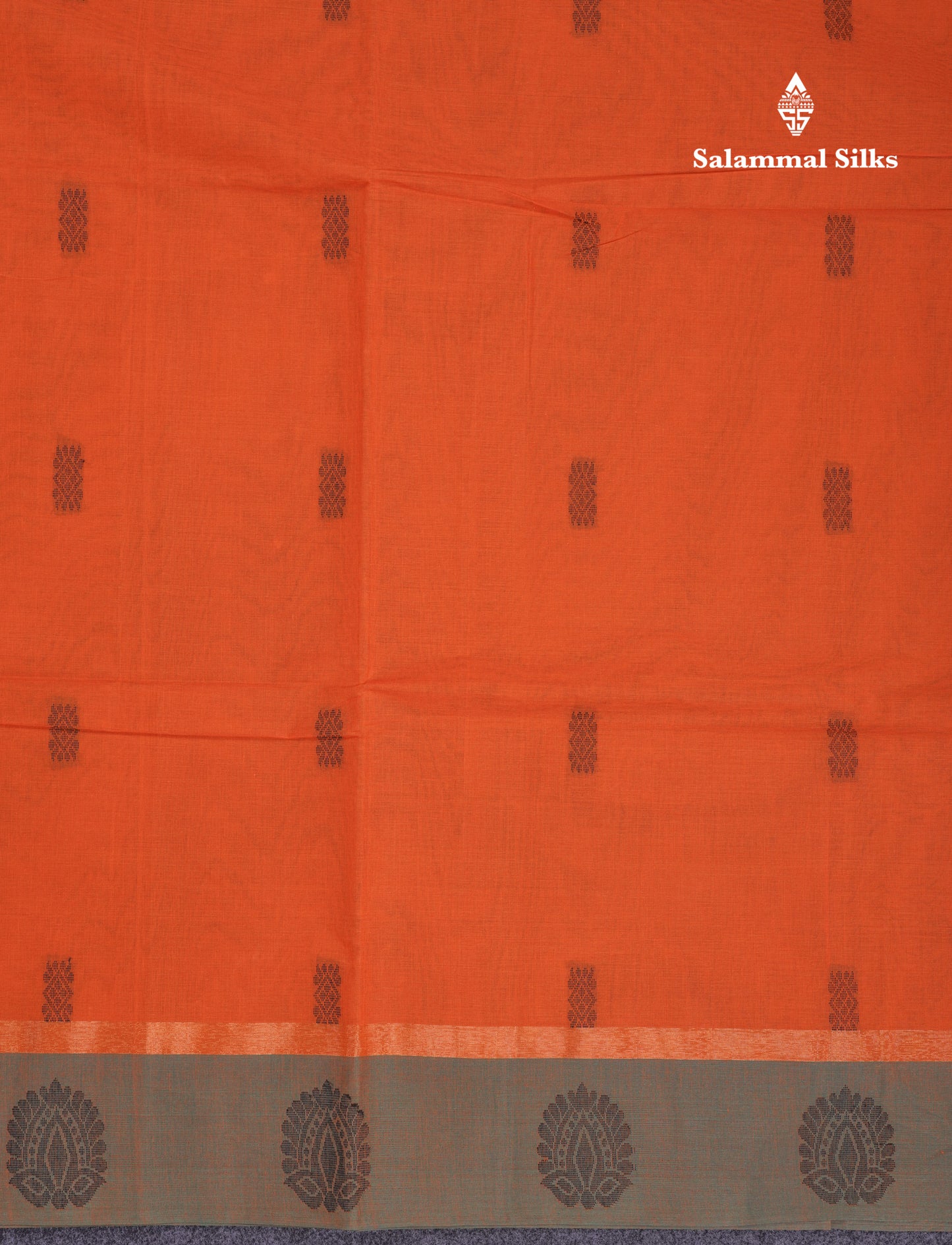 Beautiful Rust Orange Thread Work Buttas Pure Cotton Saree With Contrast Dual Tone Green Border