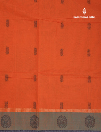 Beautiful Rust Orange Thread Work Buttas Pure Cotton Saree With Contrast Dual Tone Green Border
