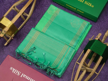 Beautiful Light Green Pure Kanjivaram Soft Silk Saree With Contrast Rexsona Border