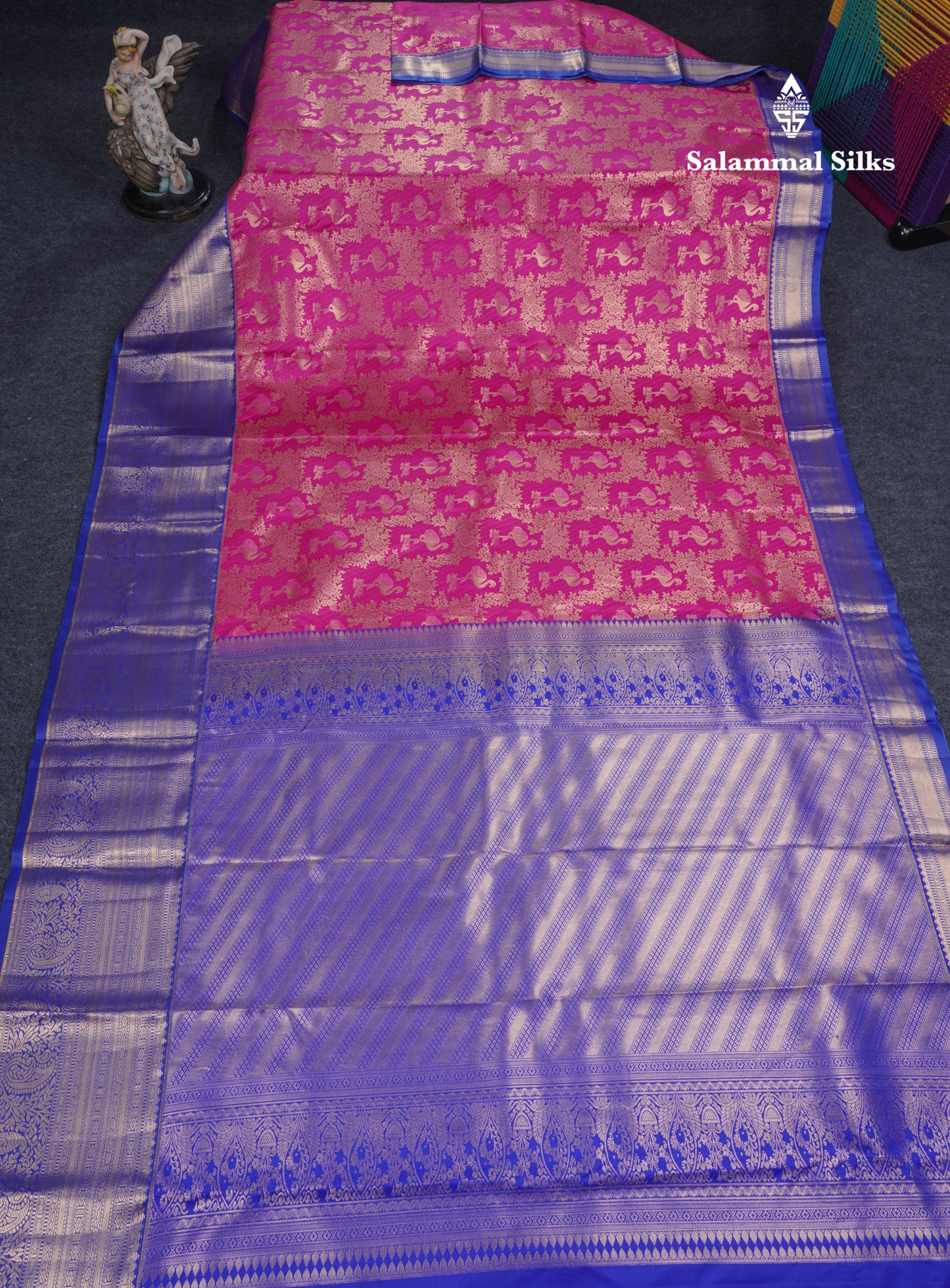 Meganta Pink Semi Silk Saree With Contrast Royal Blue Traditional Evening Morning Border