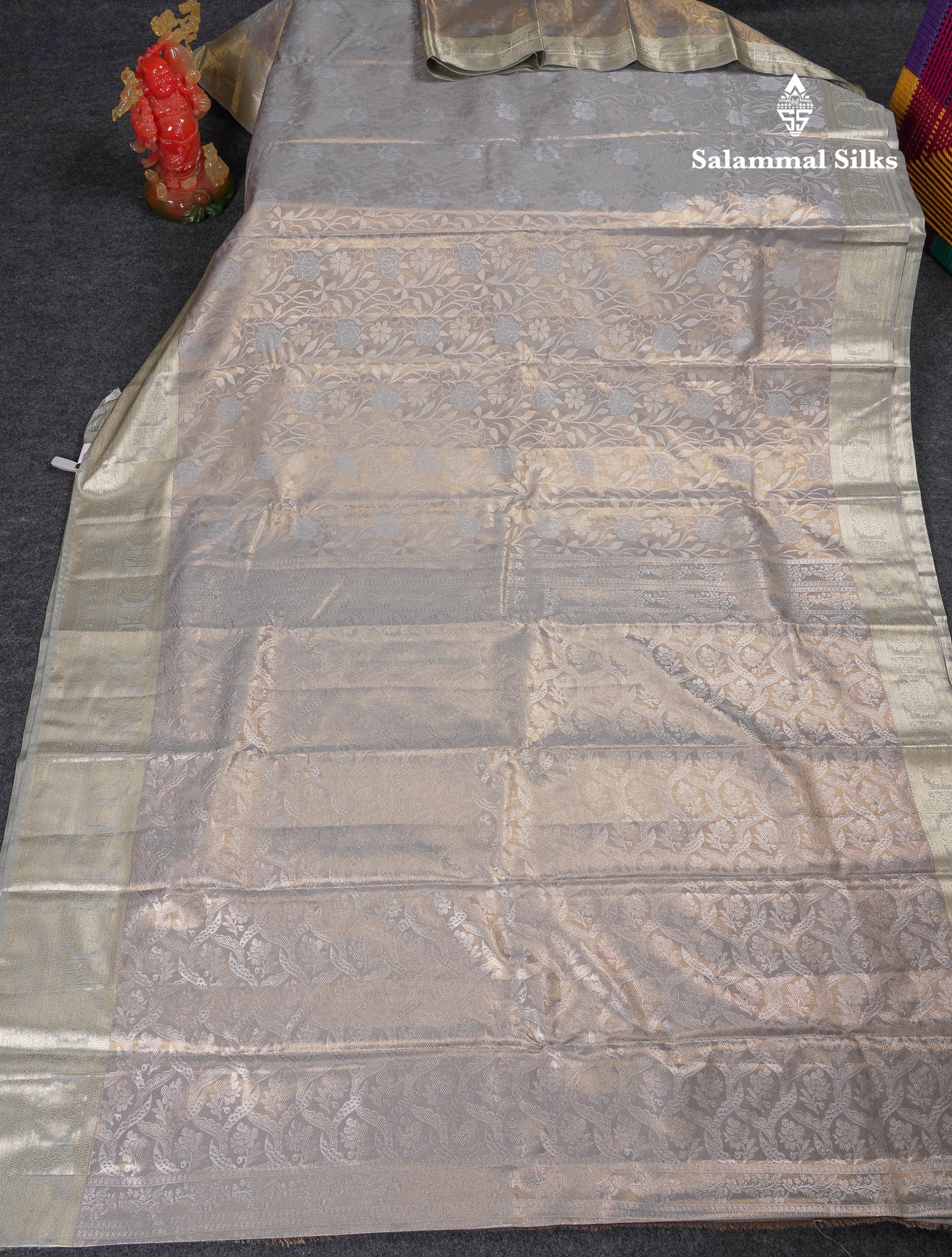 Beautiful Ice Blue Tissue Semi Silk Saree With Traditional Border