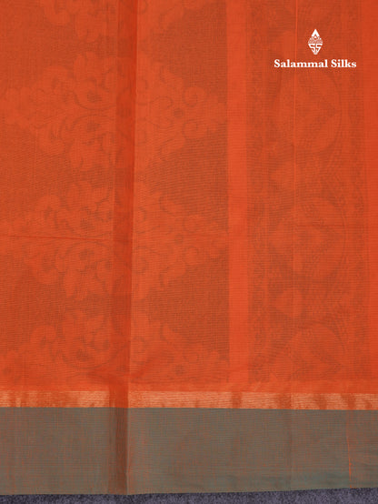 Beautiful Rust Orange Thread Work Buttas Pure Cotton Saree With Contrast Dual Tone Green Border